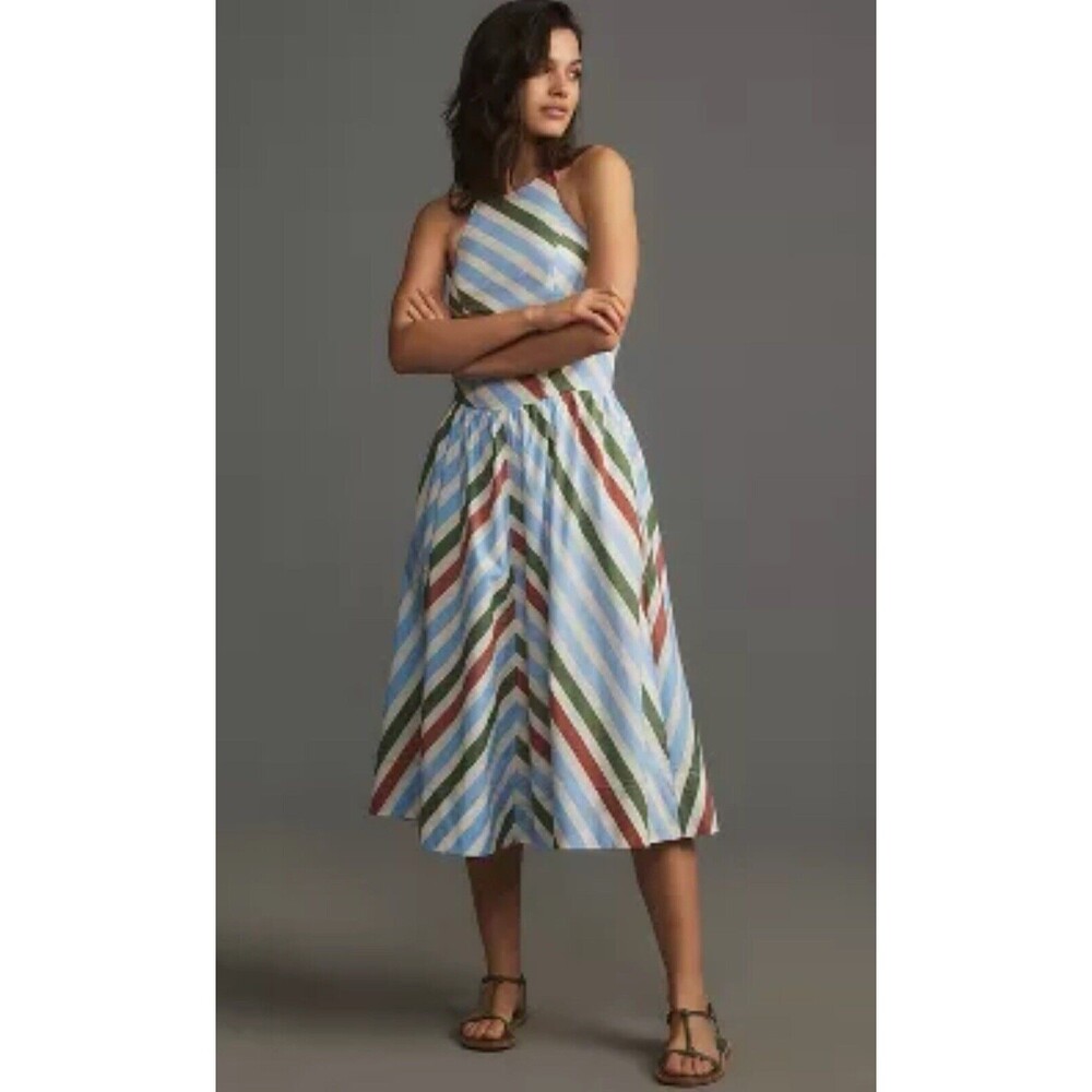 Anthropologie Maeve Dress Midi Halter Sundress Cotton Preppy Vacay Retro XXS NWT